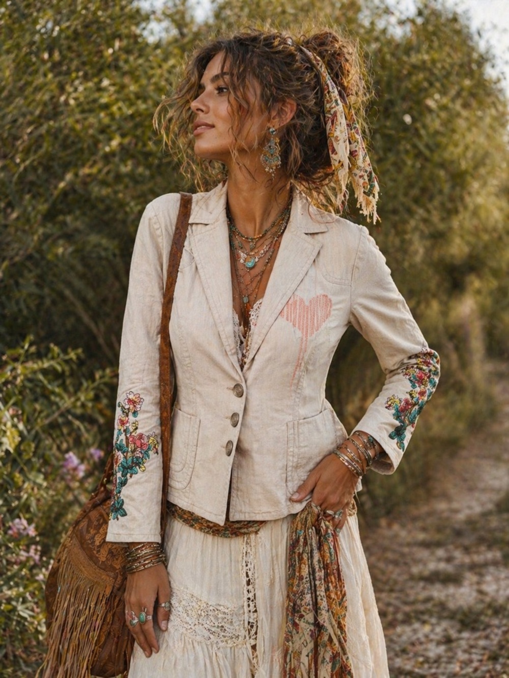 Love Stitch Vintage Boho Embroidered Cotton Blend Blazer Jacket Small NWT Floral